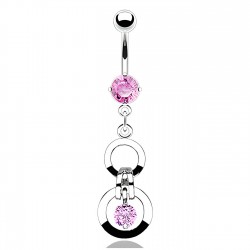 Piercing nombril deux cercles avec cristal rond rose (D41)