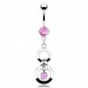 Piercing nombril double cercle avec cristal rond rose (D41)