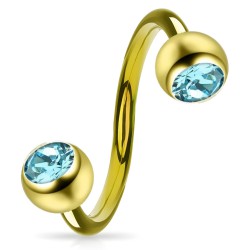 Piercing spirale 38 - Plaqué-or jaune cristal bleu-clair