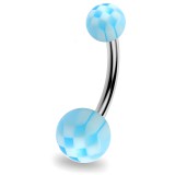 Piercing nombril UV 15 - Checker blanc et bleu-clair