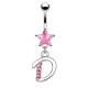 Piercing nombril lettre D avec des cristaux et une étoile rose