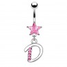Piercing nombril lettre D avec des cristaux et une étoile rose