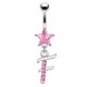 Piercing nombril lettre F avec des cristaux et une étoile rose