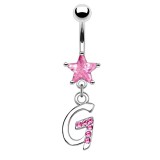 Piercing nombril lettre G avec des cristaux et une étoile rose