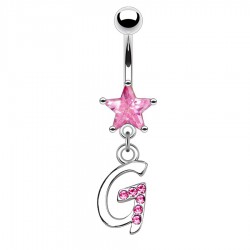 Piercing nombril lettre G avec des cristaux et une étoile rose