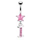 Piercing nombril lettre I avec des cristaux et une étoile rose