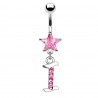 Piercing nombril lettre I avec des cristaux et une étoile rose