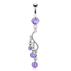Piercing nombril chandelier trois zircones lilas (D63)