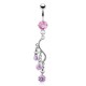 Piercing nombril chandelier trois zircones roses (D63)