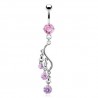 Piercing nombril chandelier trois zircones roses (D63)