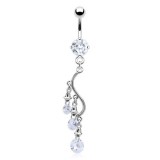 Piercing nombril chandelier trois zircones transparents (D63)