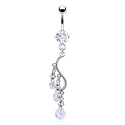 Piercing nombril chandelier trois zircones transparents (D63)