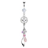 Piercing nombril losange transparent avec breloques et plumes (D138)