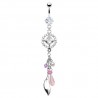 Piercing nombril losange transparent avec breloques et plumes (D138)