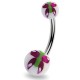 Piercing nombril UV 37 - Papillon peint lilas et vert