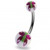 Piercing nombril UV 37 - Papillon peint lilas et vert