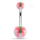 Piercing nombril UV 37 - Papillon peint rose et vert