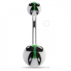 Piercing nombril UV 37 - Papillon peint noir et vert