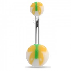 Piercing nombril UV 37 - Papillon peint jaune et vert