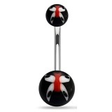 Piercing nombril UV 37 - Papillon peint blanc et rouge