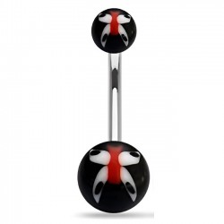 Piercing nombril UV 37 - Papillon peint blanc et rouge