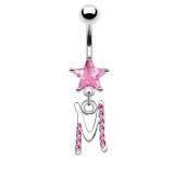 Piercing nombril lettre M avec des cristaux et une étoile rose