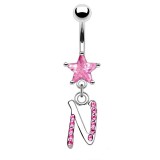Piercing nombril lettre N avec des cristaux et une étoile rose