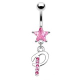 Piercing nombril lettre P avec des cristaux et une étoile rose