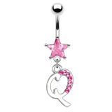 Piercing nombril lettre Q avec des cristaux et une étoile rose
