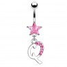 Piercing nombril lettre Q avec des cristaux et une étoile rose