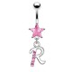 Piercing nombril lettre R avec des cristaux et une étoile rose