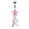 Piercing nombril lettre R avec des cristaux et une étoile rose