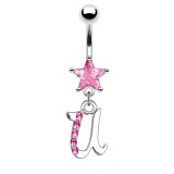 Piercing nombril lettre U avec des cristaux et une étoile rose
