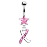 Piercing nombril lettre X avec des cristaux et une étoile rose