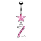 Piercing nombril lettre Z avec des cristaux et une étoile rose
