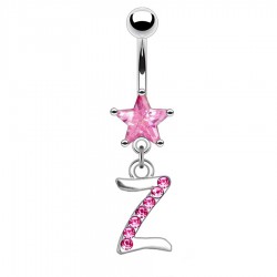 Piercing nombril lettre Z avec des cristaux et une étoile rose
