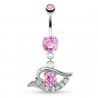 Piercing nombril œil multiples cristaux roses (D145)