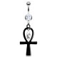 Piercing nombril ankh noire avec cristaux transparents (D160)