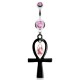Piercing nombril ankh noire avec cristaux roses (D160)