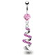 Piercing nombril vrillé motif spirale avec cristaux roses