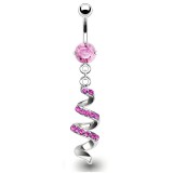 Piercing nombril vrillé multiples cristaux roses (D04)
