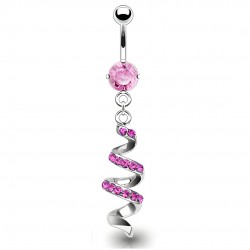 Piercing nombril vrillé multiples cristaux roses (D04)
