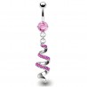 Piercing nombril vrillé motif spirale avec cristaux roses