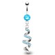Piercing nombril vrillé multiples cristaux bleu-clair (D04)