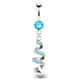 Piercing nombril vrillé multiples cristaux bleu-clair (D04)