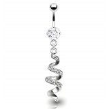 Piercing nombril vrillé multiples cristaux transparents (D04)