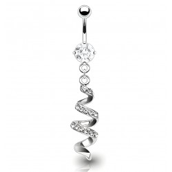 Piercing nombril vrillé multiples cristaux transparents (D04)