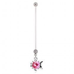 Piercing nombril grossesse 43 - Poisson avec cristal rond rose