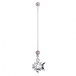 Piercing nombril grossesse 43 - Poisson avec cristal rond transparent
