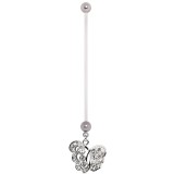 Piercing nombril grossesse 01 - Papillon multiples cristaux transparents